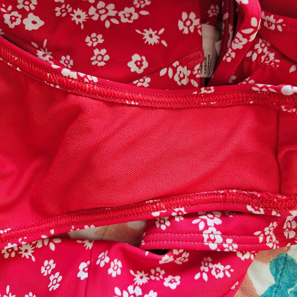 Hollister Swim Red Floral Bikini Set Knot Front Top S High Waist V Cut Bottom M - Picture 7 of 7